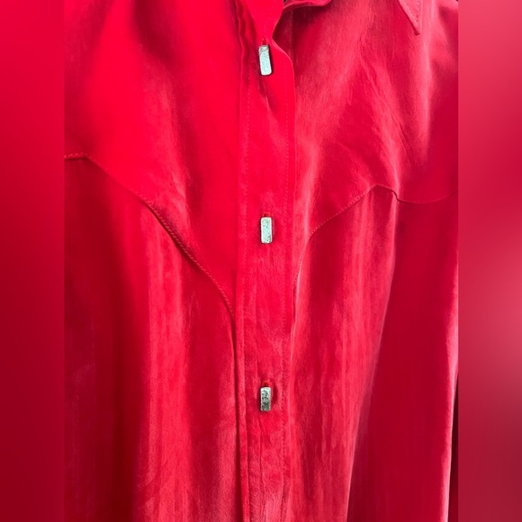 Red western longhorn button down long sleeve blouse - Picture 3 of 6